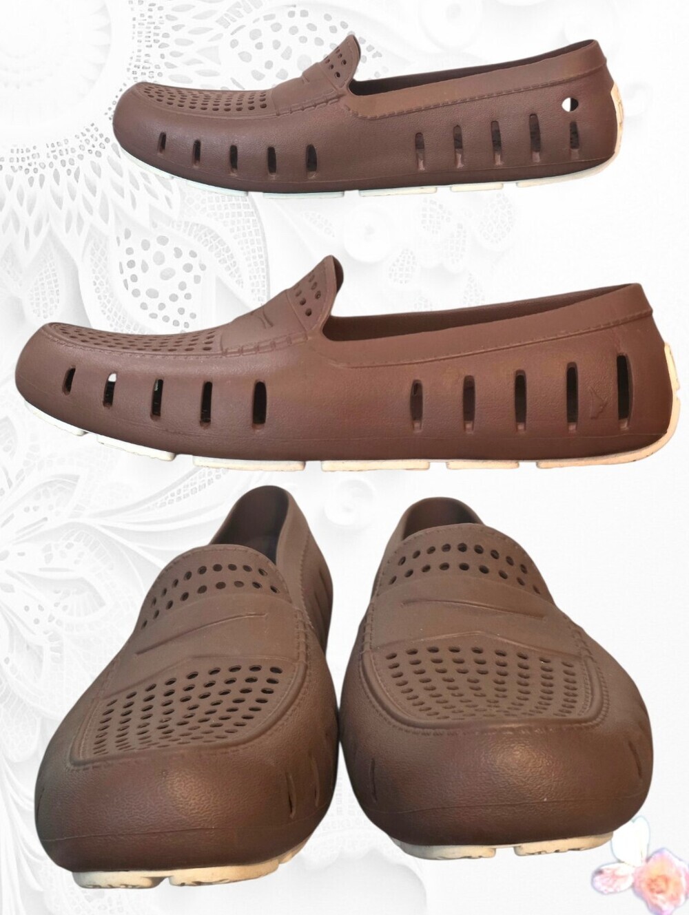 Floafers Brown Ventilated EVA Foam Loafers Slip On Comfort Shoes Sz 9
